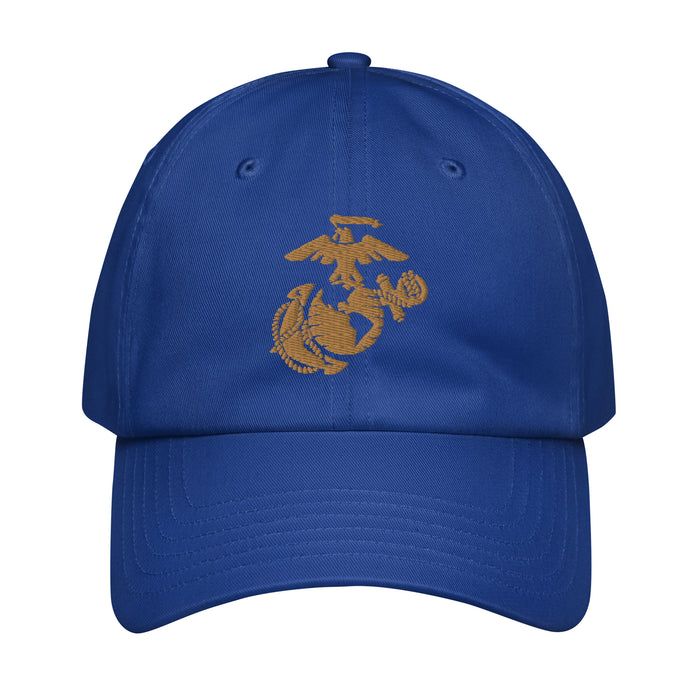 USMC Tan EGA Embroidered Under Armour® Dad Hat Tactically Acquired Royal Blue  