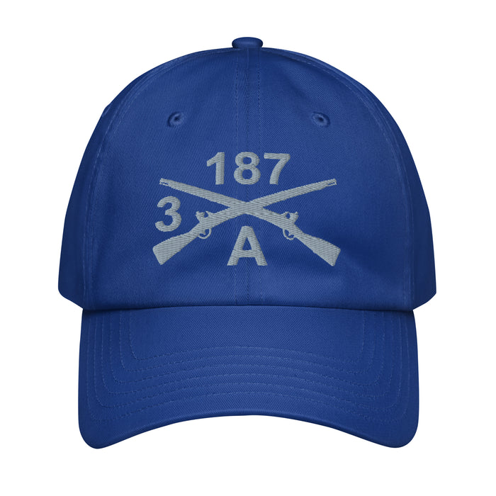 A CO. 3-187 INF RGT Embroidered Under Armour® Dad Hat Tactically Acquired Royal Blue