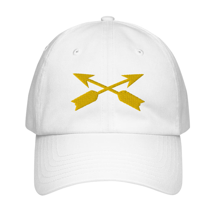 U.S. Army Special Forces Branch Insignia Embroidered Under Armour® Dad Hat Tactically Acquired White  