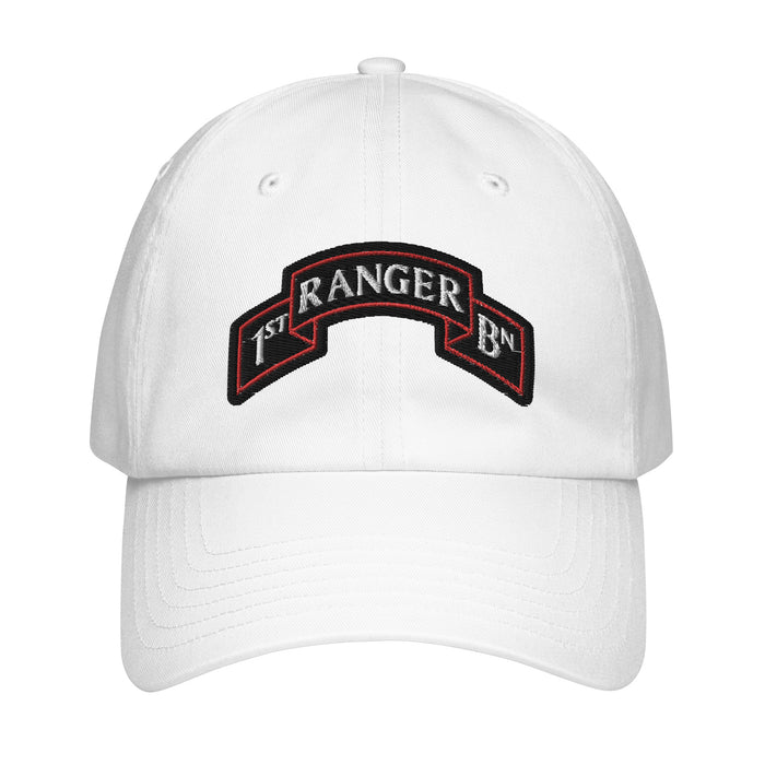 1st Ranger Battalion Tab Embroidered Under Armour® Dad Hat Tactically Acquired White  
