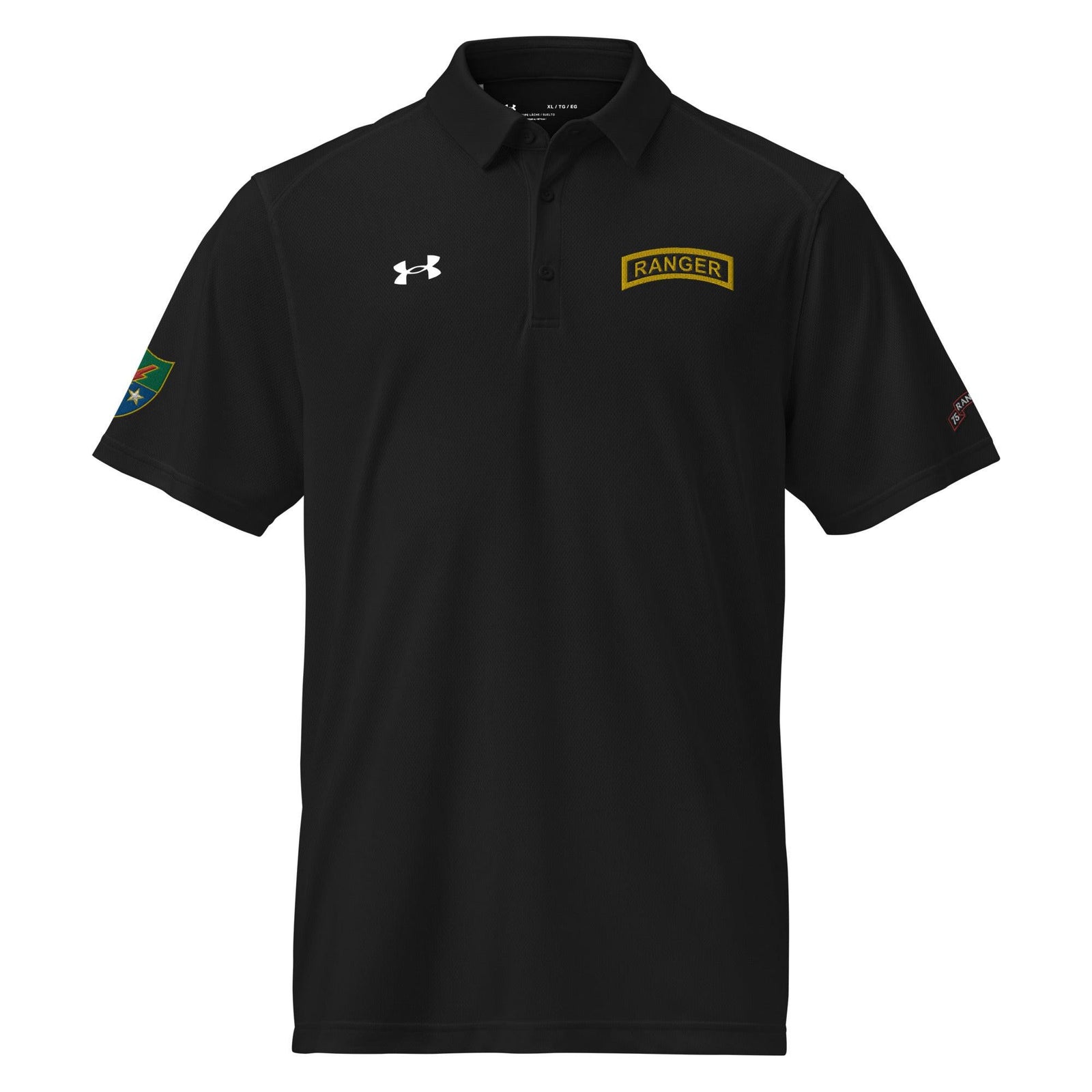 75th Ranger Rgt Ranger Tab Embroidered Under Armour® Men's Polo Tactically Acquired Black S 