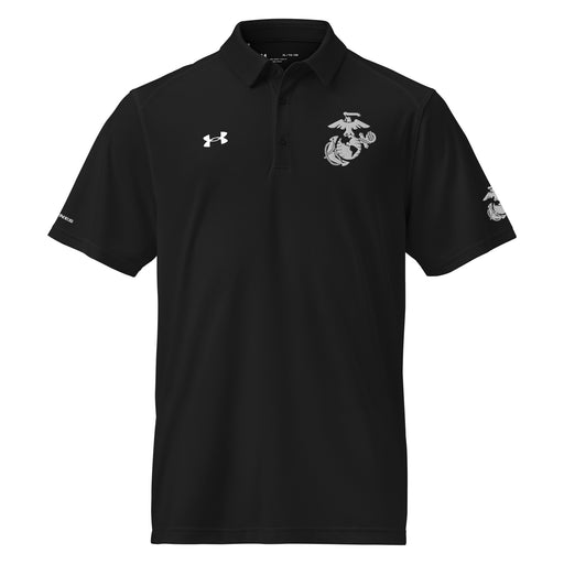 USMC White EGA Embroidered Under Armour® Men's Polo Tactically Acquired Black S 