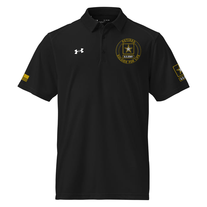 U.S. Army Retired Soldier For Life Embroidered Under Armour® Men's Polo Tactically Acquired Black S 