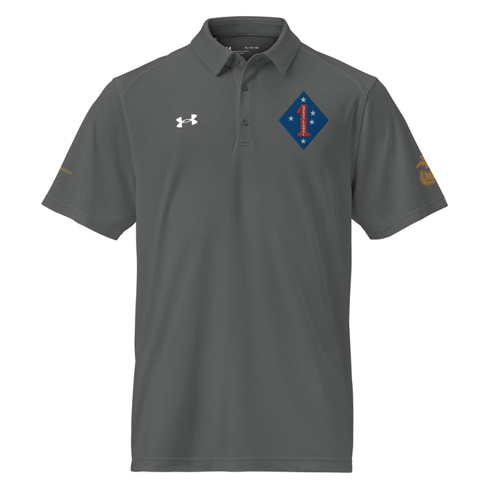 1st Marine Division Embroidered Under Armour® Men's Polo Tactically Acquired Grey S 
