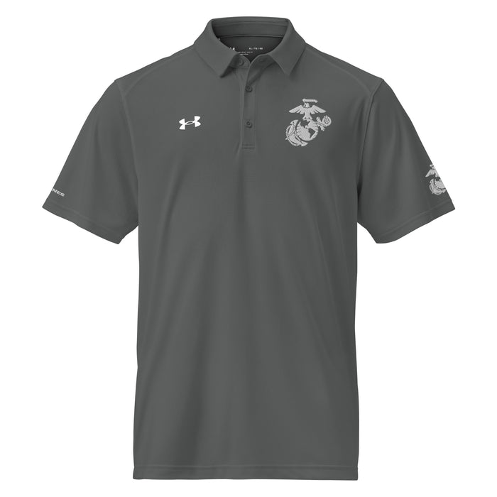 USMC White EGA Embroidered Under Armour® Men's Polo Tactically Acquired Grey S 