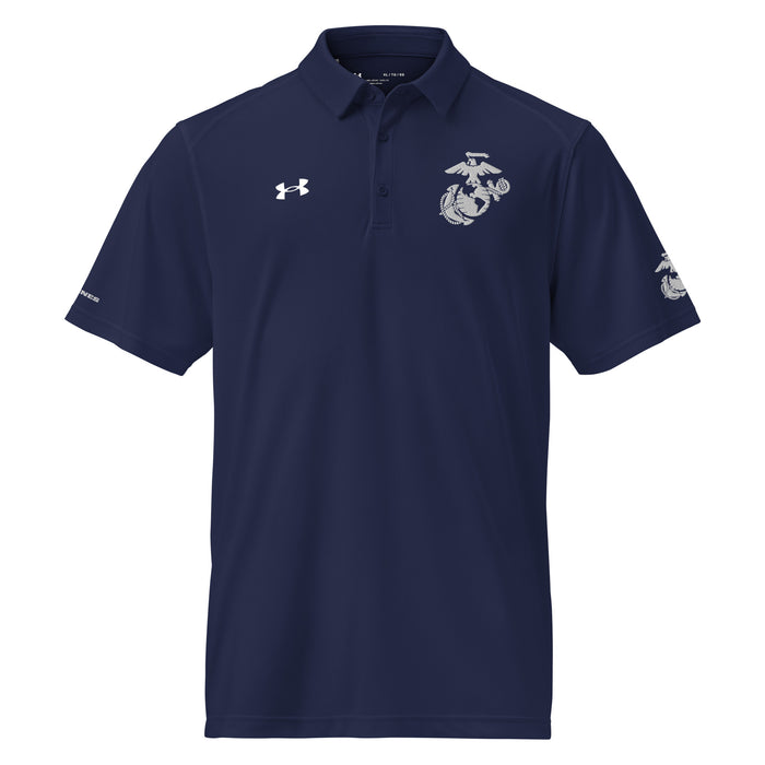 USMC White EGA Embroidered Under Armour® Men's Polo Tactically Acquired Navy S 