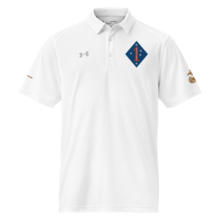 1st Marine Division Embroidered Under Armour® Men's Polo Tactically Acquired White S 