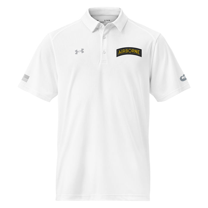 U.S. Army Airborne Tab Embroidered Under Armour® Men's Polo Tactically Acquired White S 