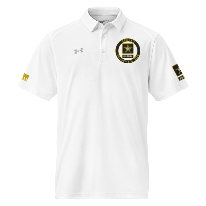 U.S. Army Retired Soldier For Life Embroidered Under Armour® Men's Polo Tactically Acquired White S 