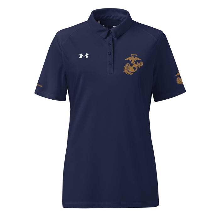 U.S. Marine Corps Tan EGA Embroidered Under Armour® Women's Polo Tactically Acquired Navy S 