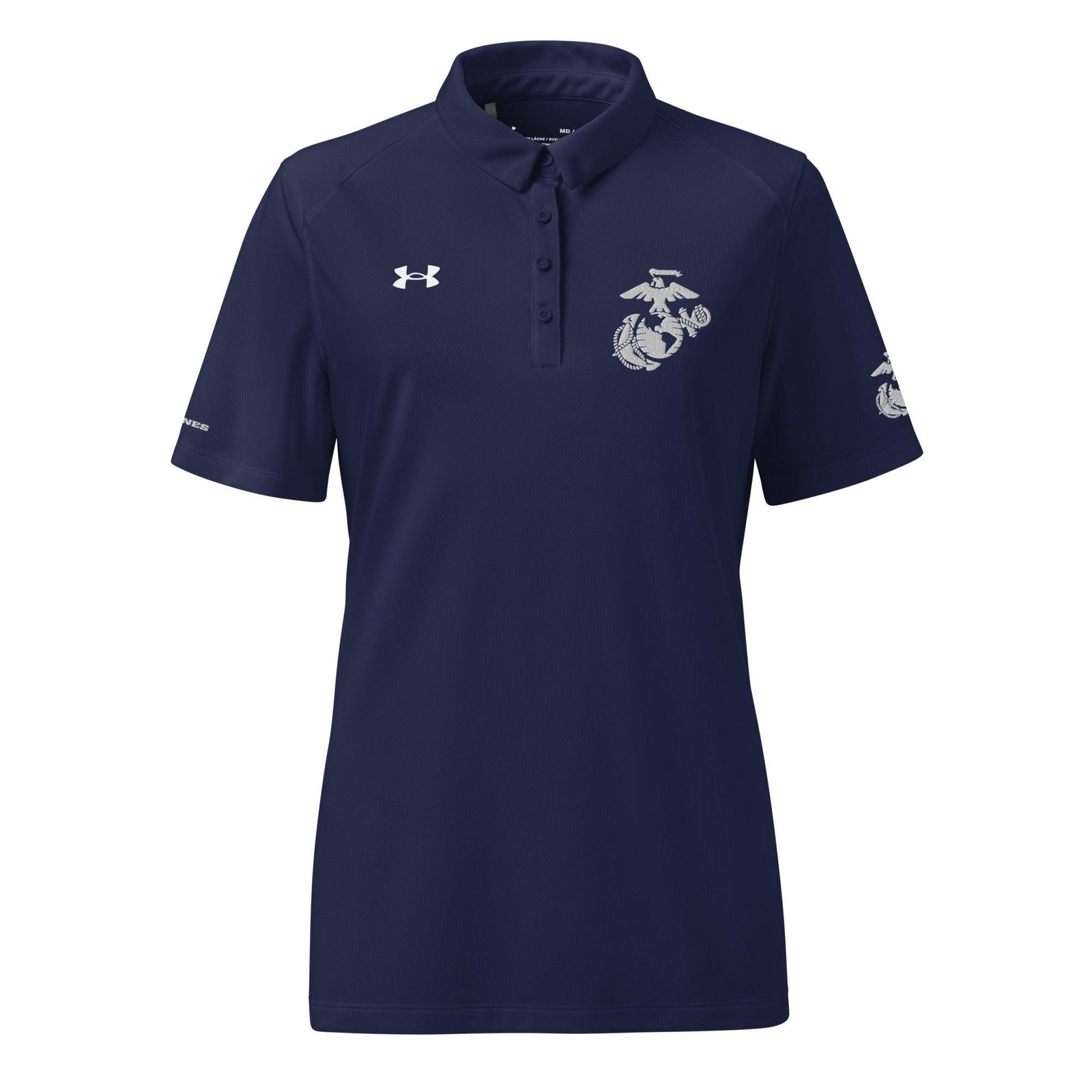 U.S. Marine Corps White EGA Embroidered Under Armour® Women's Polo Tactically Acquired Navy S 