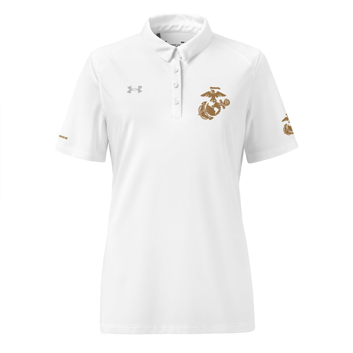 U.S. Marine Corps Tan EGA Embroidered Under Armour® Women's Polo Tactically Acquired White S 