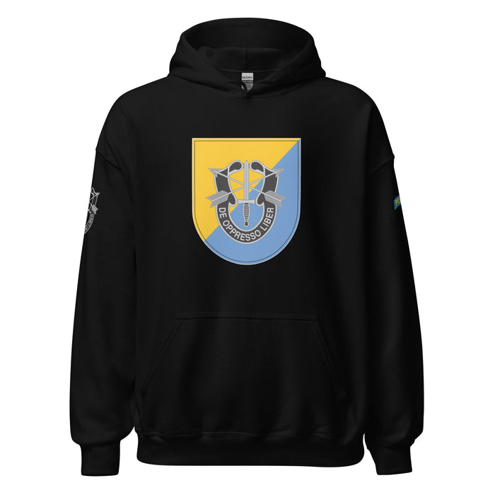 U.S. Army 8th Special Forces Group (8th SFG) Beret Flash Unisex Hoodie Tactically Acquired Black S 