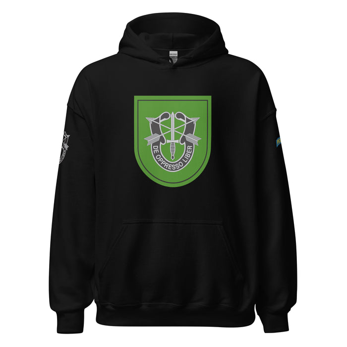 U.S. Army 10th Special Forces Group (10th SFG) Beret Flash Unisex Hoodie Tactically Acquired Black S 