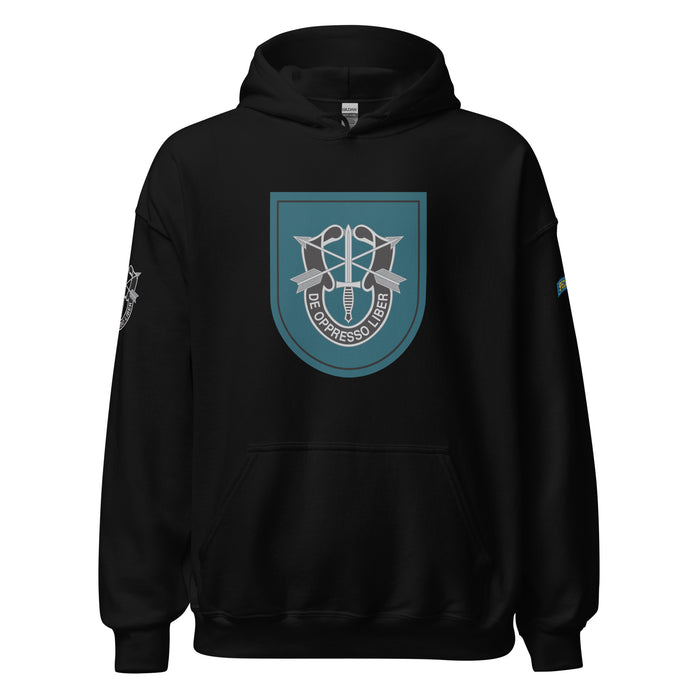 U.S. Army 19th Special Forces Group (19th SFG) Beret Flash Unisex Hoodie Tactically Acquired Black S 