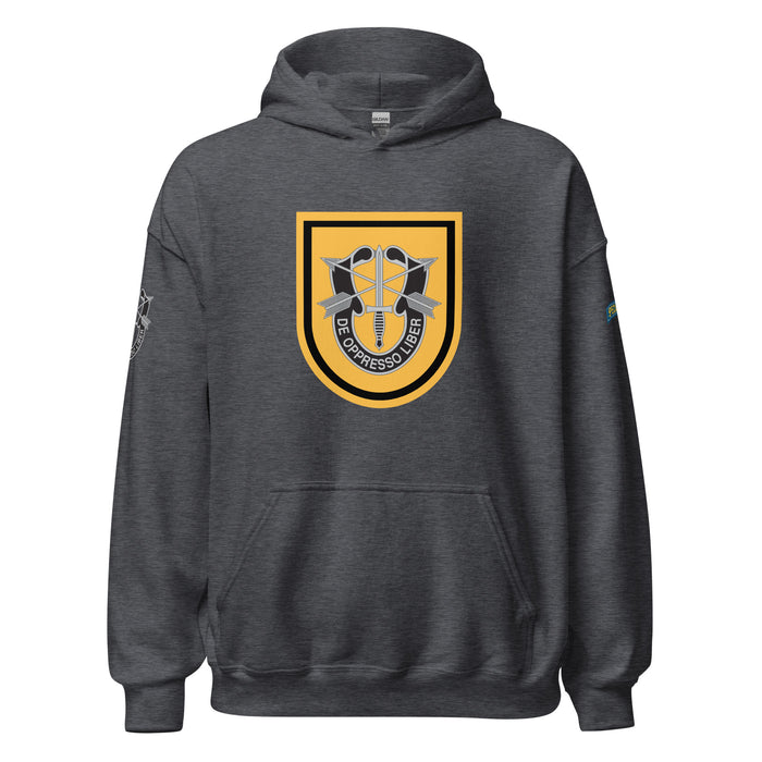 U.S. Army 1st Special Forces Group (1st SGF) Beret Flash Unisex Hoodie Tactically Acquired Dark Heather S 