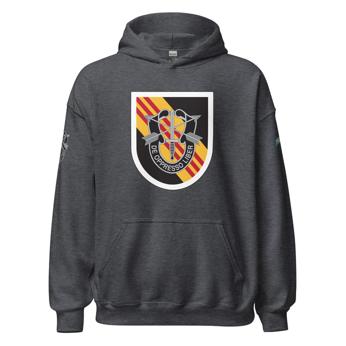 U.S. Army 5th Special Forces Group (5th SFG) Beret Flash Unisex Hoodie Tactically Acquired Dark Heather S 