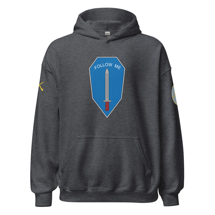U.S. Army Infantry Branch Follow Me Emblem Unisex Hoodie Tactically Acquired Dark Heather S 