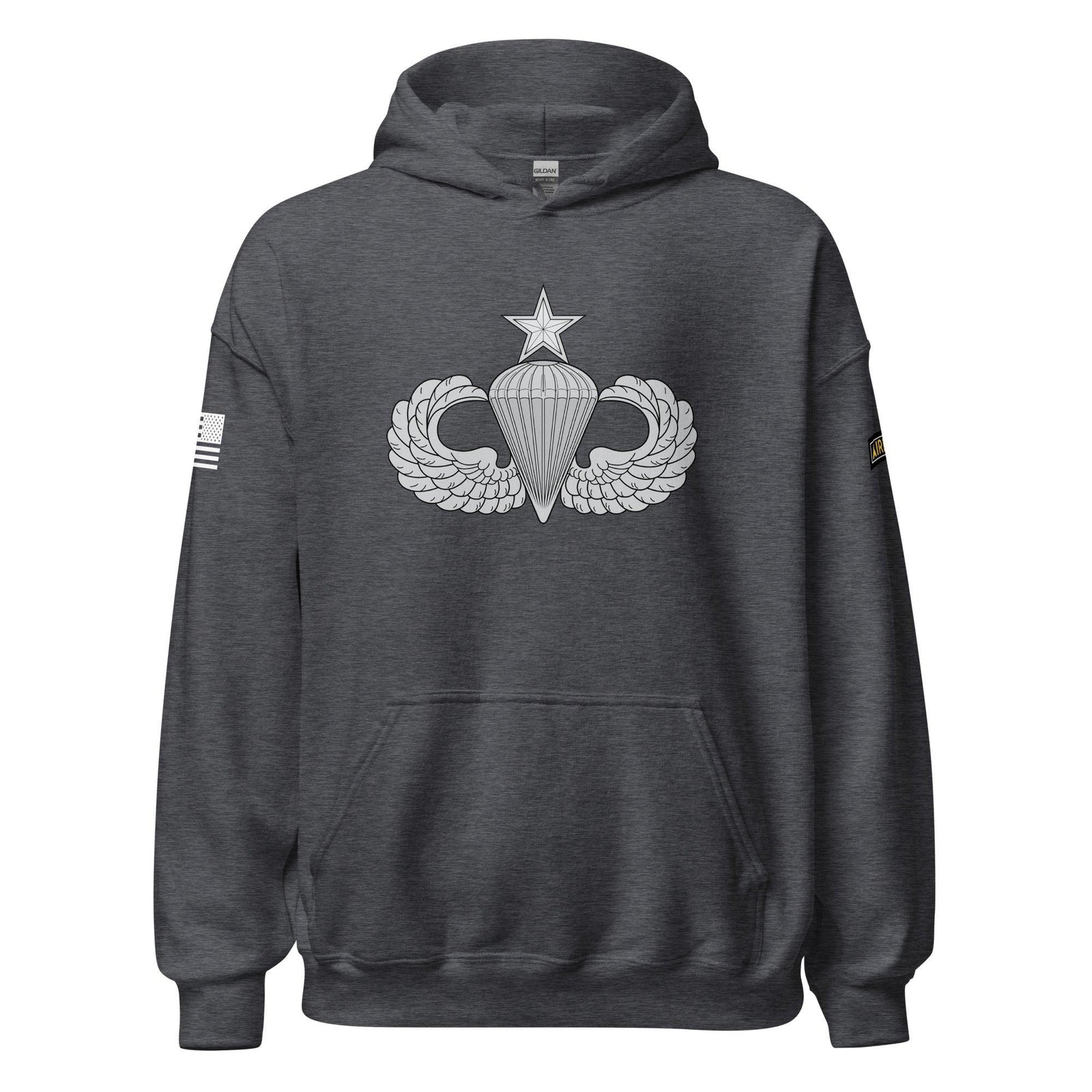 U.S. Army Senior Parachutist Badge Unisex Paratrooper Hoodie Tactically Acquired Dark Heather S 