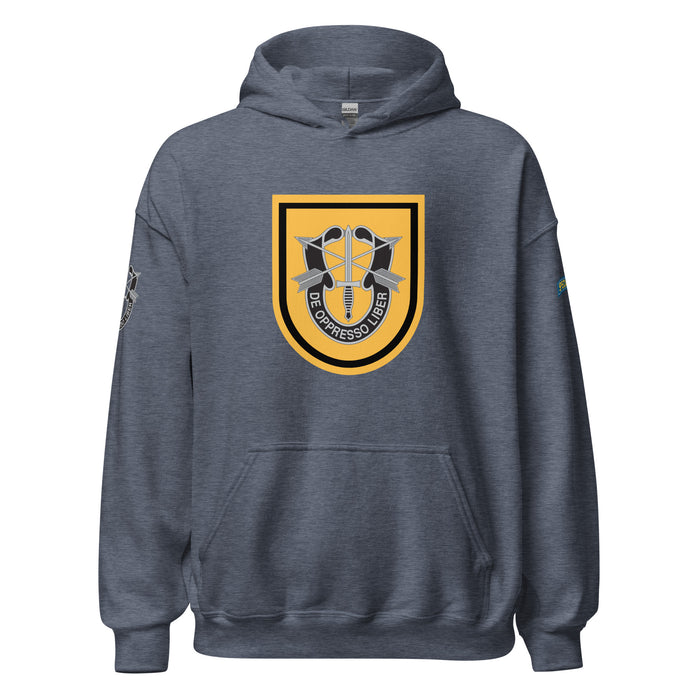 U.S. Army 1st Special Forces Group (1st SGF) Beret Flash Unisex Hoodie Tactically Acquired Heather Sport Dark Navy S 