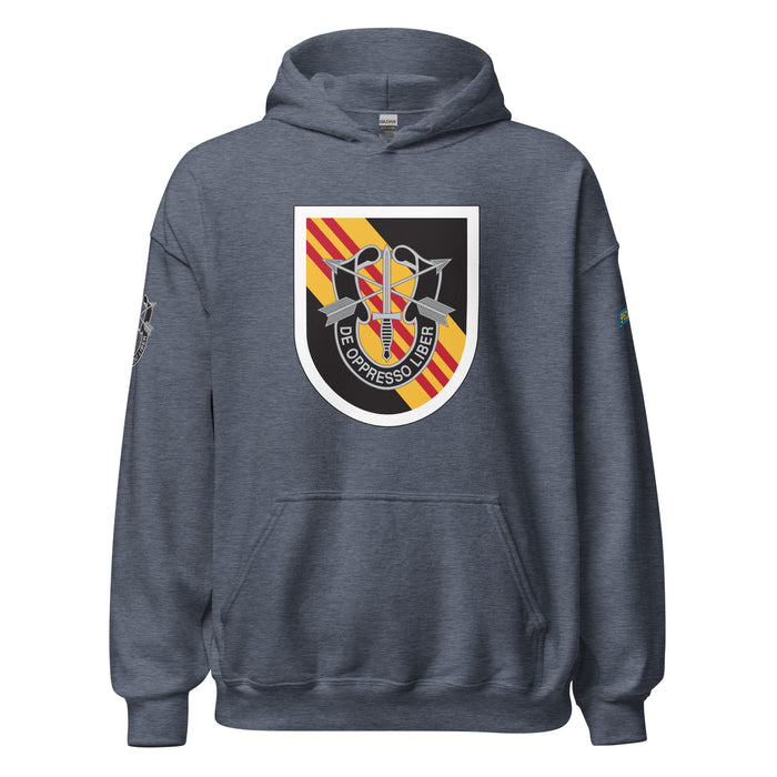 U.S. Army 5th Special Forces Group (5th SFG) Beret Flash Unisex Hoodie Tactically Acquired Heather Sport Dark Navy S 