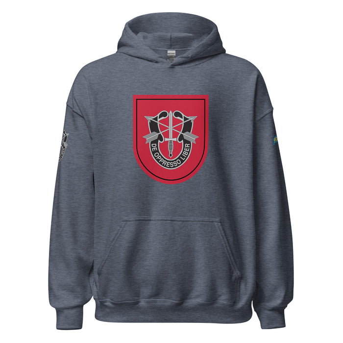 U.S. Army 7th Special Forces Group (7th SFG) Beret Flash Unisex Hoodie Tactically Acquired Heather Sport Dark Navy S 