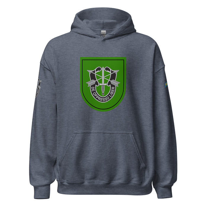 U.S. Army 10th Special Forces Group (10th SFG) Beret Flash Unisex Hoodie Tactically Acquired Heather Sport Dark Navy S 