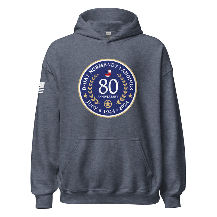 D-Day 2024 80th Anniversary Memorial Emblem Unisex Hoodie Tactically Acquired Heather Sport Dark Navy S 