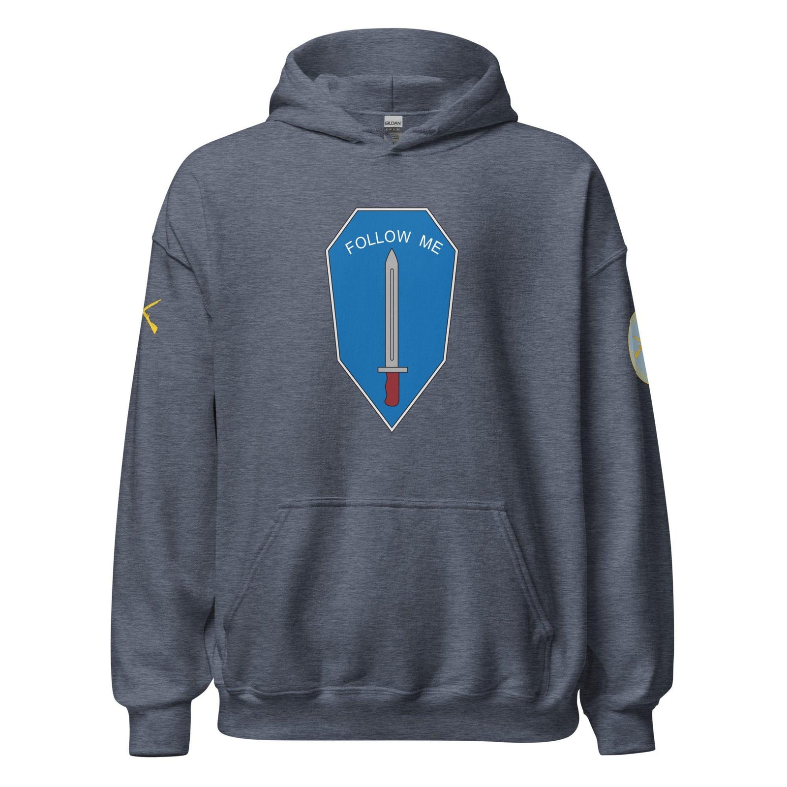 U.S. Army Infantry Branch Follow Me Emblem Unisex Hoodie Tactically Acquired Heather Sport Dark Navy S 