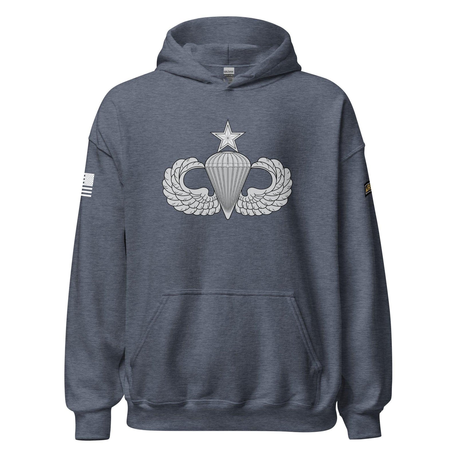 U.S. Army Senior Parachutist Badge Unisex Paratrooper Hoodie Tactically Acquired Heather Sport Dark Navy S 