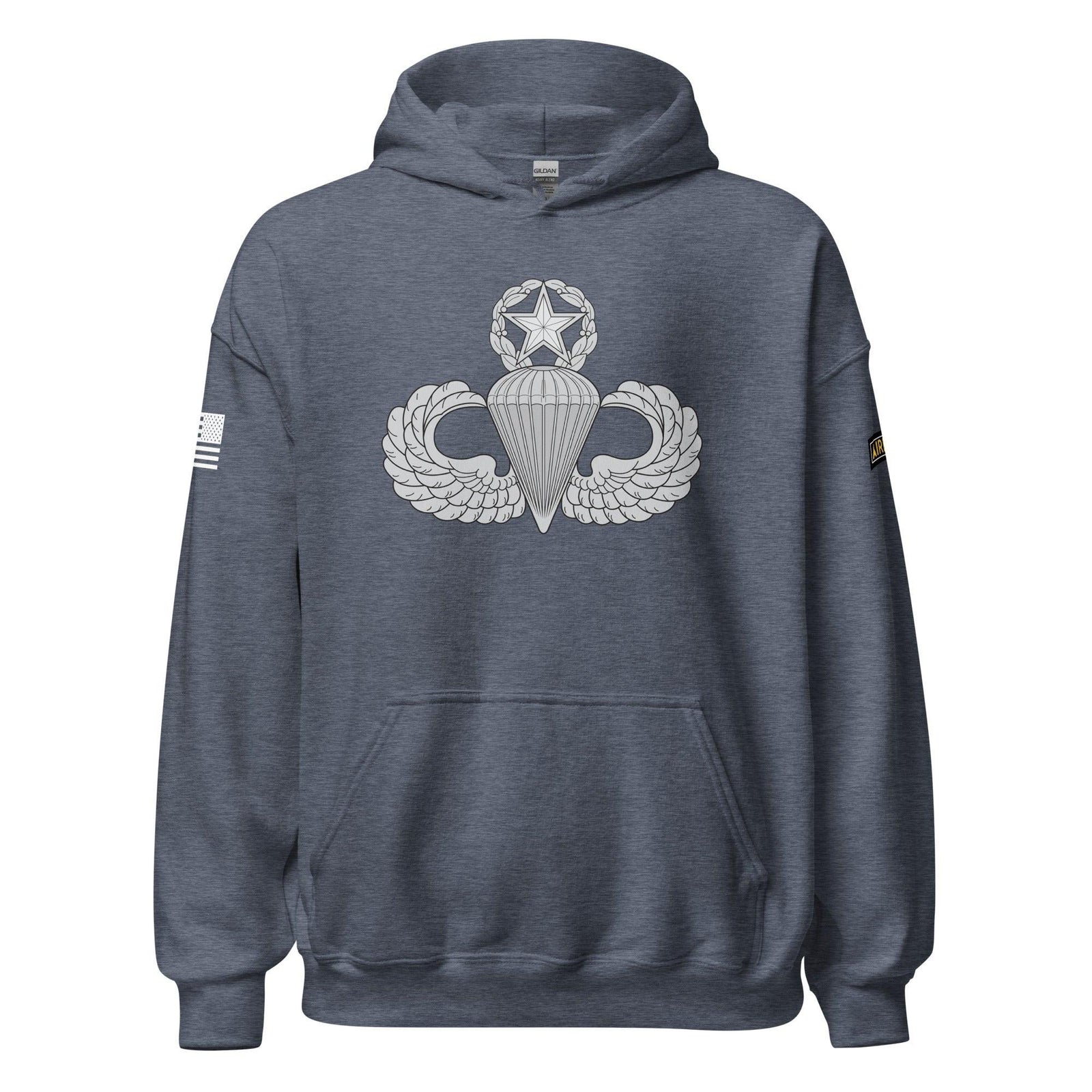 U.S. Army Master Parachutist Badge Unisex Paratrooper Hoodie Tactically Acquired Heather Sport Dark Navy S 