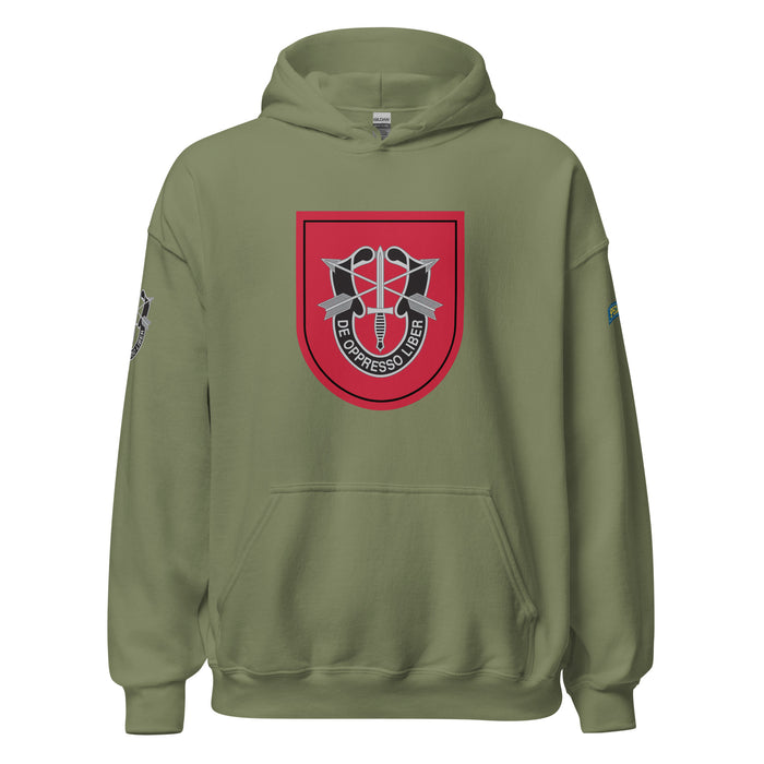 U.S. Army 7th Special Forces Group (7th SFG) Beret Flash Unisex Hoodie Tactically Acquired Military Green S 