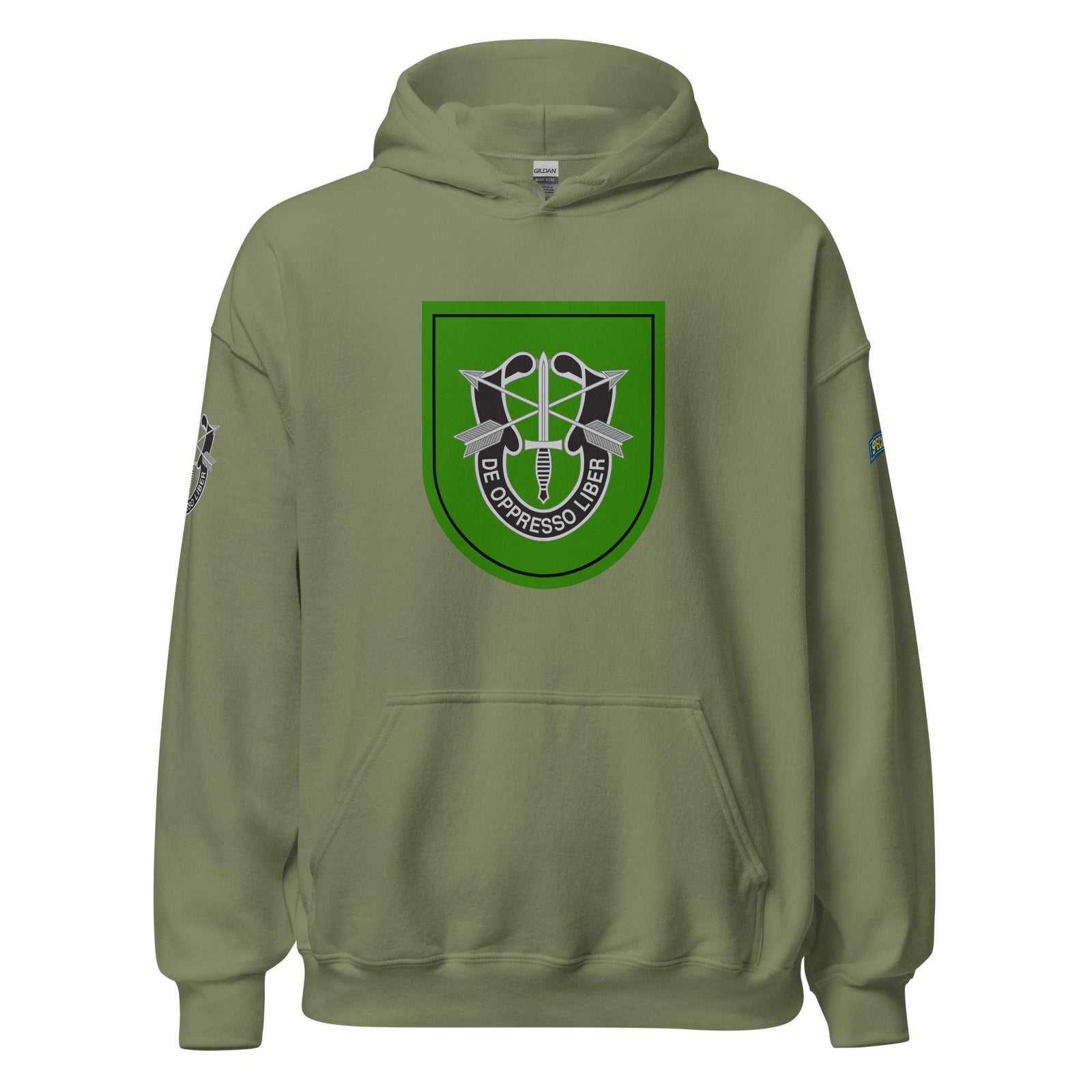 U.S. Army 10th Special Forces Group (10th SFG) Beret Flash Unisex Hoodie Tactically Acquired Military Green S 