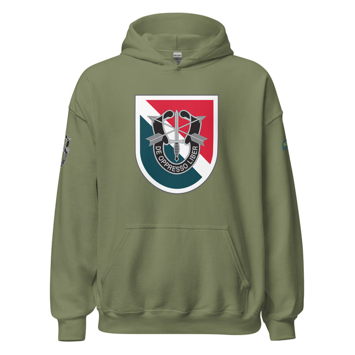 U.S. Army 11th Special Forces Group (11th SFG) Beret Flash Unisex Hoodie Tactically Acquired Military Green S 