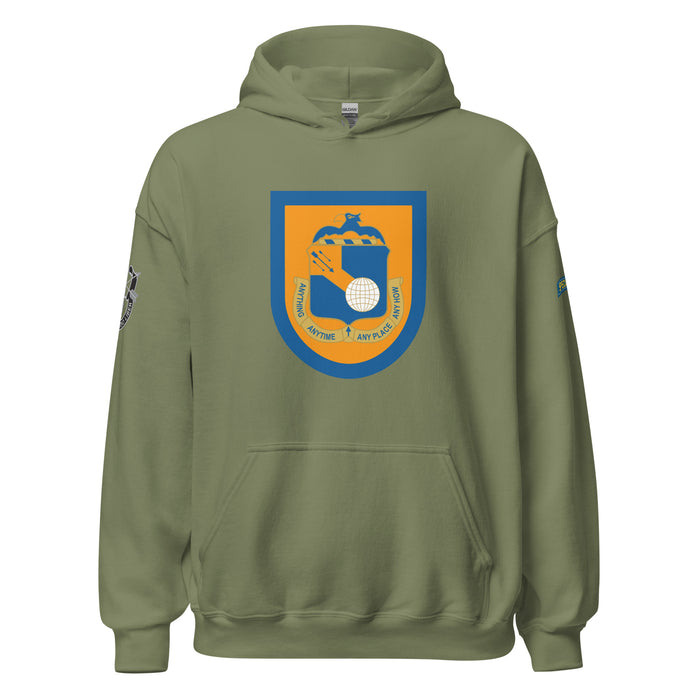 U.S. Army 77th Special Forces Group (77th SFG) Beret Flash Unisex Hoodie Tactically Acquired Military Green S 
