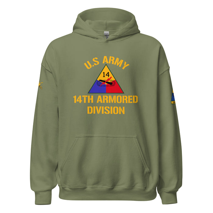 U.S. Army 14th Armored Division (14th AD) Armor Branch Unisex Hoodie Tactically Acquired Military Green S 