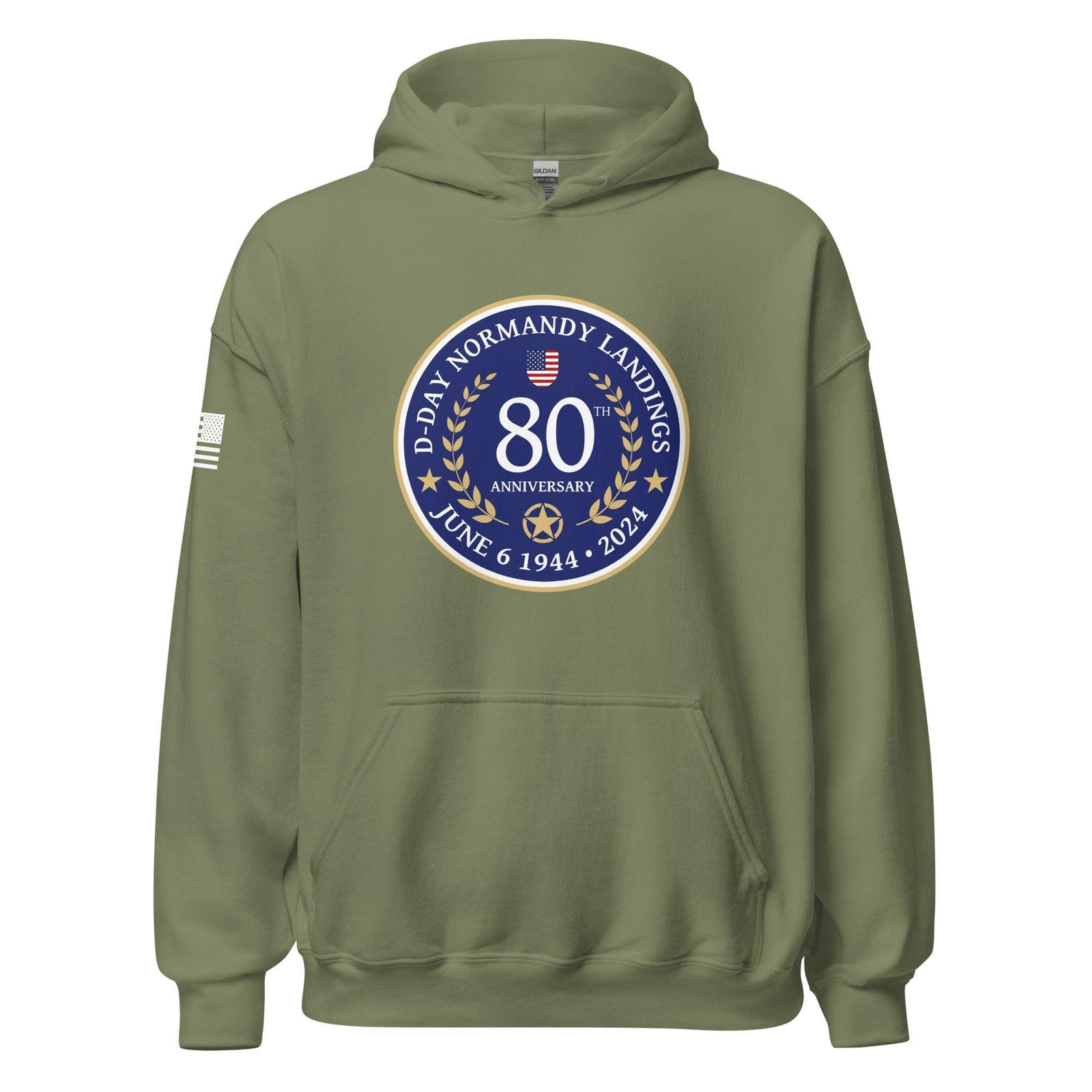 D-Day 2024 80th Anniversary Memorial Emblem Unisex Hoodie Tactically Acquired Military Green S 