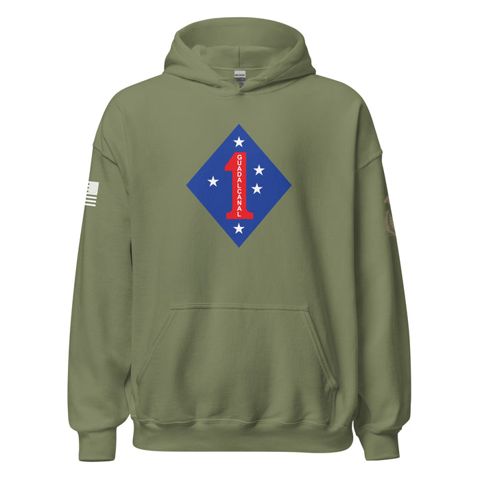 1st Marine Division Unisex Hoodie Tactically Acquired Military Green S 