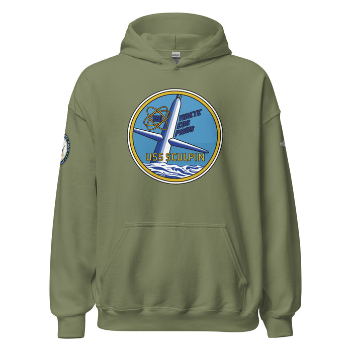 USS Sculpin (SSN-590) U.S. Navy Veteran Unisex Hoodie Tactically Acquired Military Green S 