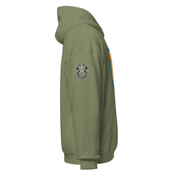 U.S. Army 77th Special Forces Group (77th SFG) Beret Flash Unisex Hoodie Tactically Acquired   