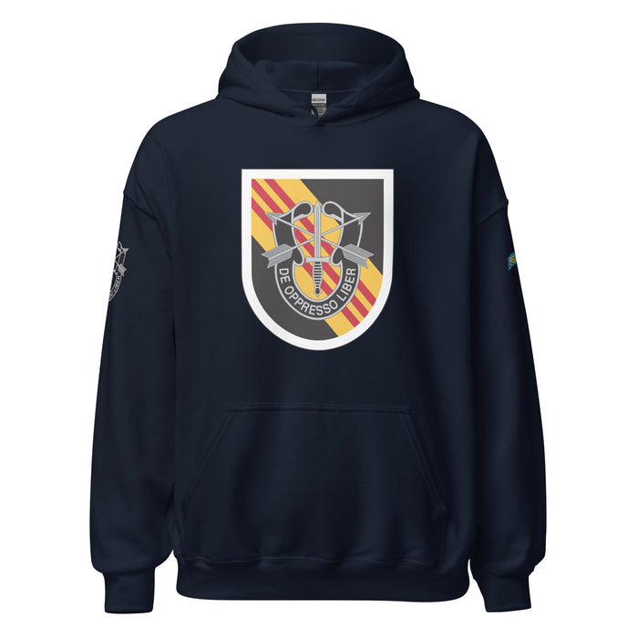 U.S. Army 5th Special Forces Group (5th SFG) Beret Flash Unisex Hoodie Tactically Acquired Navy S 