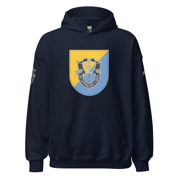 U.S. Army 8th Special Forces Group (8th SFG) Beret Flash Unisex Hoodie Tactically Acquired Navy S 