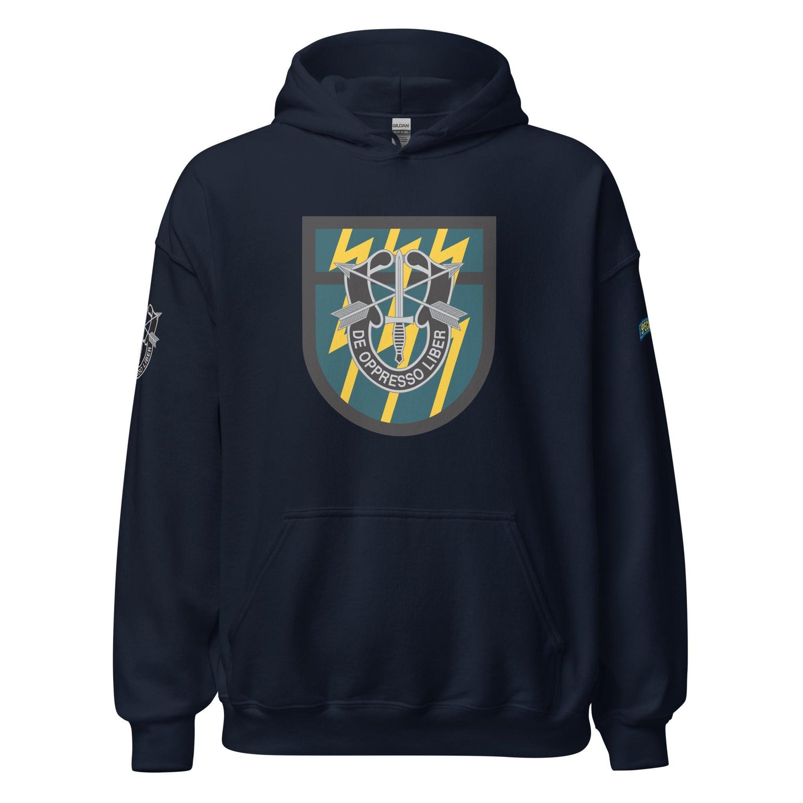 U.S. Army 12th Special Forces Group (12th SFG) Beret Flash Unisex Hoodie Tactically Acquired Navy S 