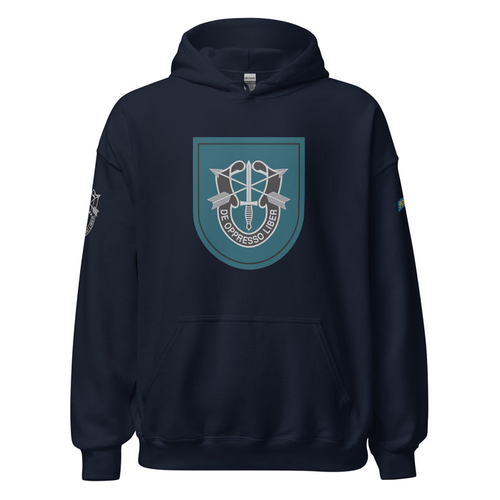 U.S. Army 19th Special Forces Group (19th SFG) Beret Flash Unisex Hoodie Tactically Acquired Navy S 