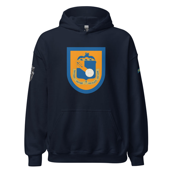 U.S. Army 77th Special Forces Group (77th SFG) Beret Flash Unisex Hoodie Tactically Acquired Navy S 