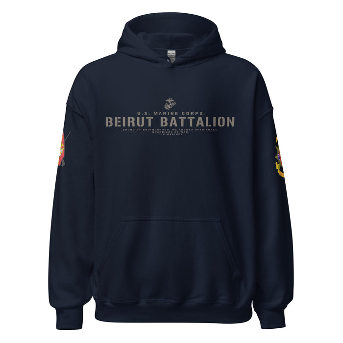 1/8 Marines "Beirut Battalion" Unit Motto Unisex Hoodie Tactically Acquired Navy S 