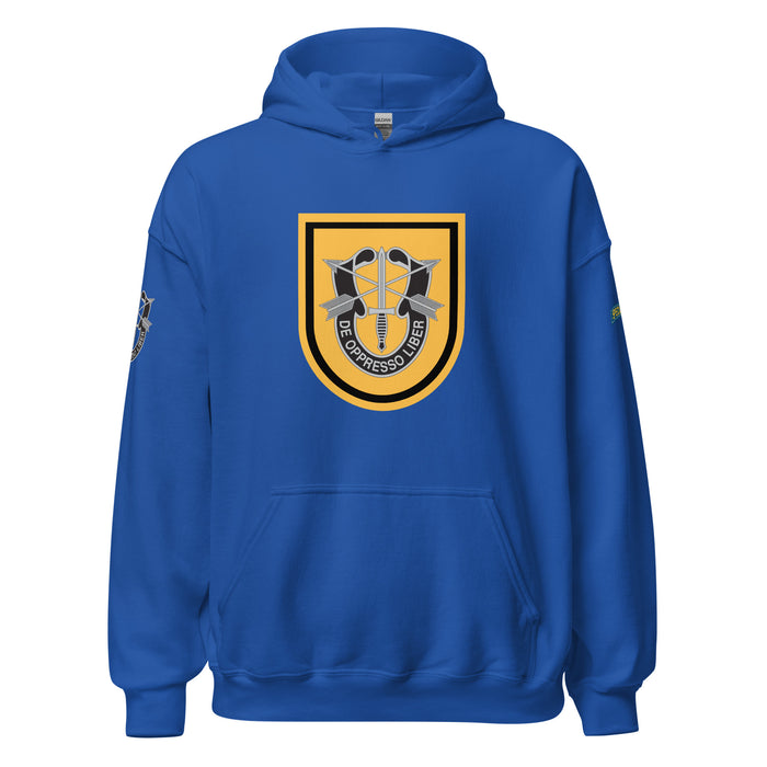 U.S. Army 1st Special Forces Group (1st SGF) Beret Flash Unisex Hoodie Tactically Acquired Royal S 