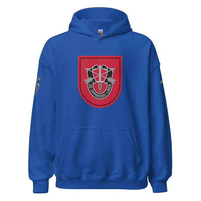U.S. Army 7th Special Forces Group (7th SFG) Beret Flash Unisex Hoodie Tactically Acquired Royal S 