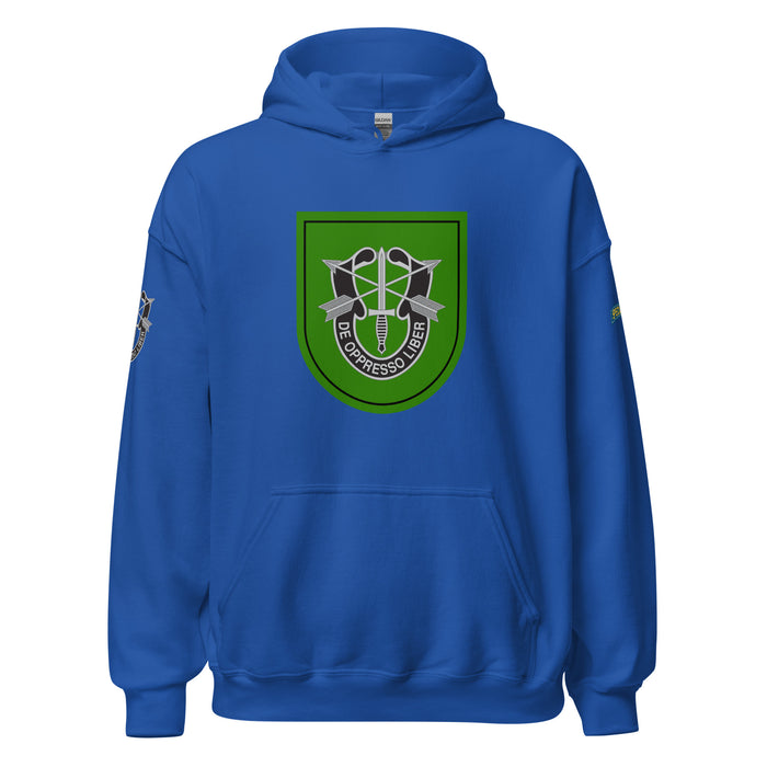 U.S. Army 10th Special Forces Group (10th SFG) Beret Flash Unisex Hoodie Tactically Acquired Royal S 