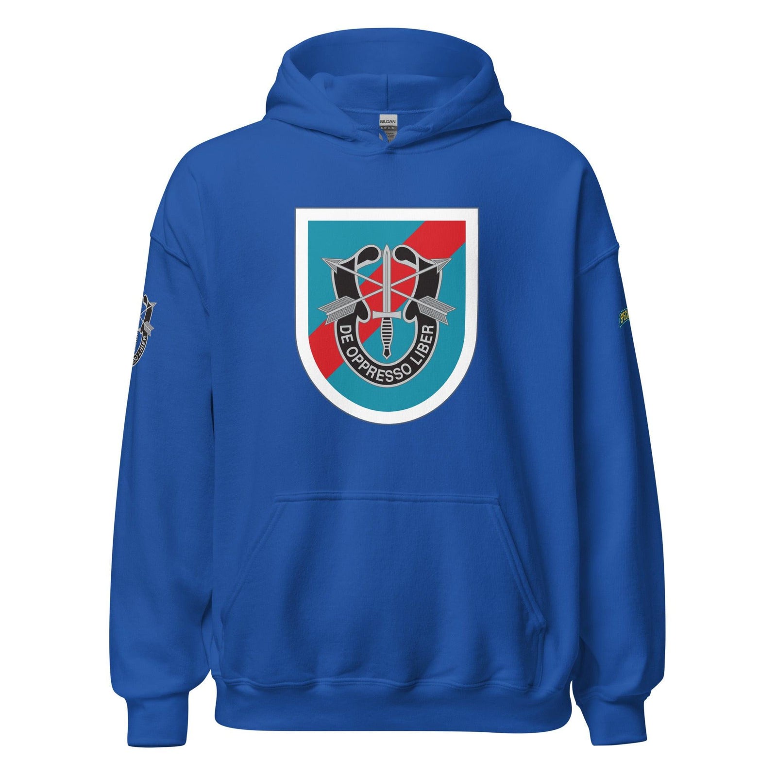 U.S. Army 20th Special Forces Group (20th SFG) Beret Flash Unisex Hoodie Tactically Acquired Royal S 